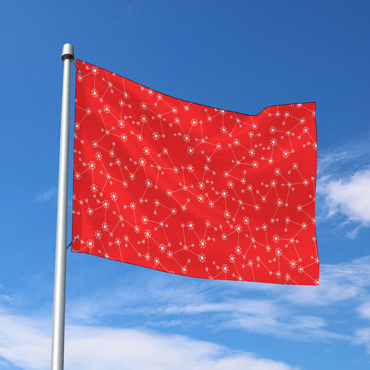 Red And White Snowflake Pattern Print Polyester Flag