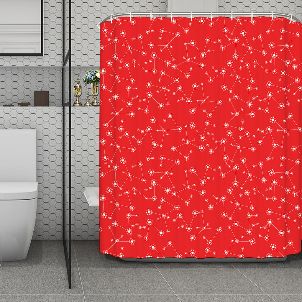Red And White Snowflake Pattern Print Polyester Shower Curtain