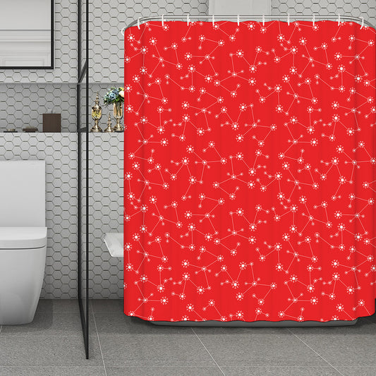 Red And White Snowflake Pattern Print Polyester Shower Curtain