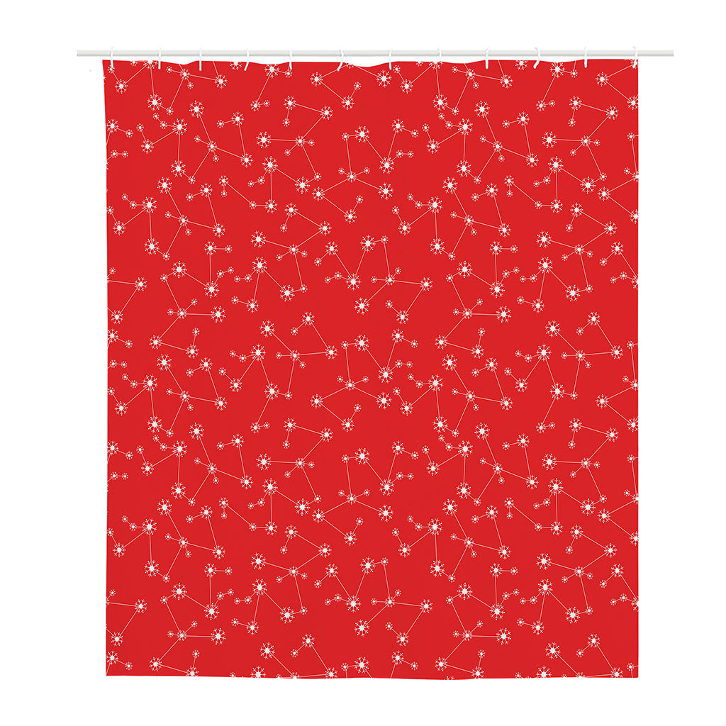 Red And White Snowflake Pattern Print Polyester Shower Curtain