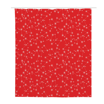 Red And White Snowflake Pattern Print Polyester Shower Curtain