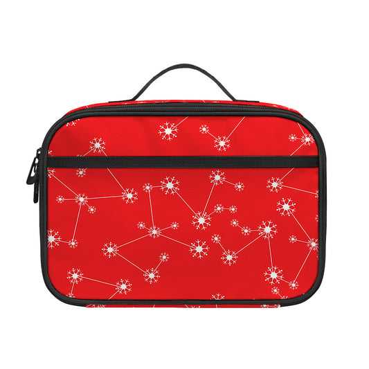 Red And White Snowflake Pattern Print Portable Lunch Bag