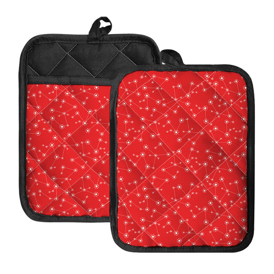 Red And White Snowflake Pattern Print Pot Holders With Pocket