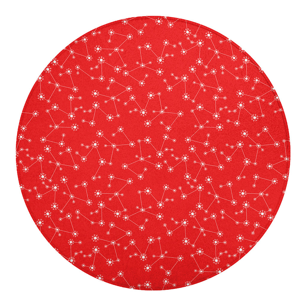 Red And White Snowflake Pattern Print Round Blanket