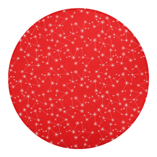 Red And White Snowflake Pattern Print Round Blanket