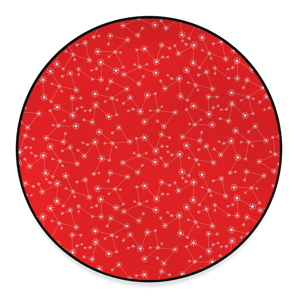 Red And White Snowflake Pattern Print Round Floor Mat