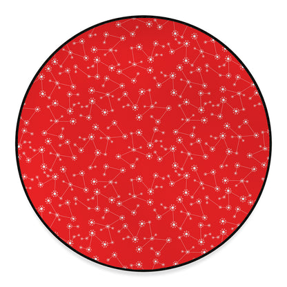 Red And White Snowflake Pattern Print Round Floor Mat