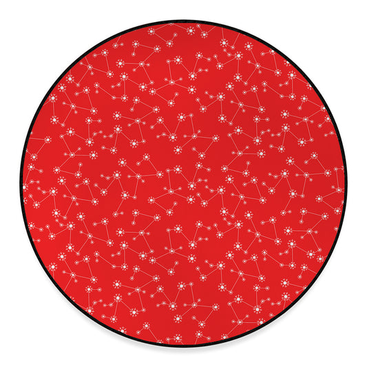 Red And White Snowflake Pattern Print Round Floor Mat