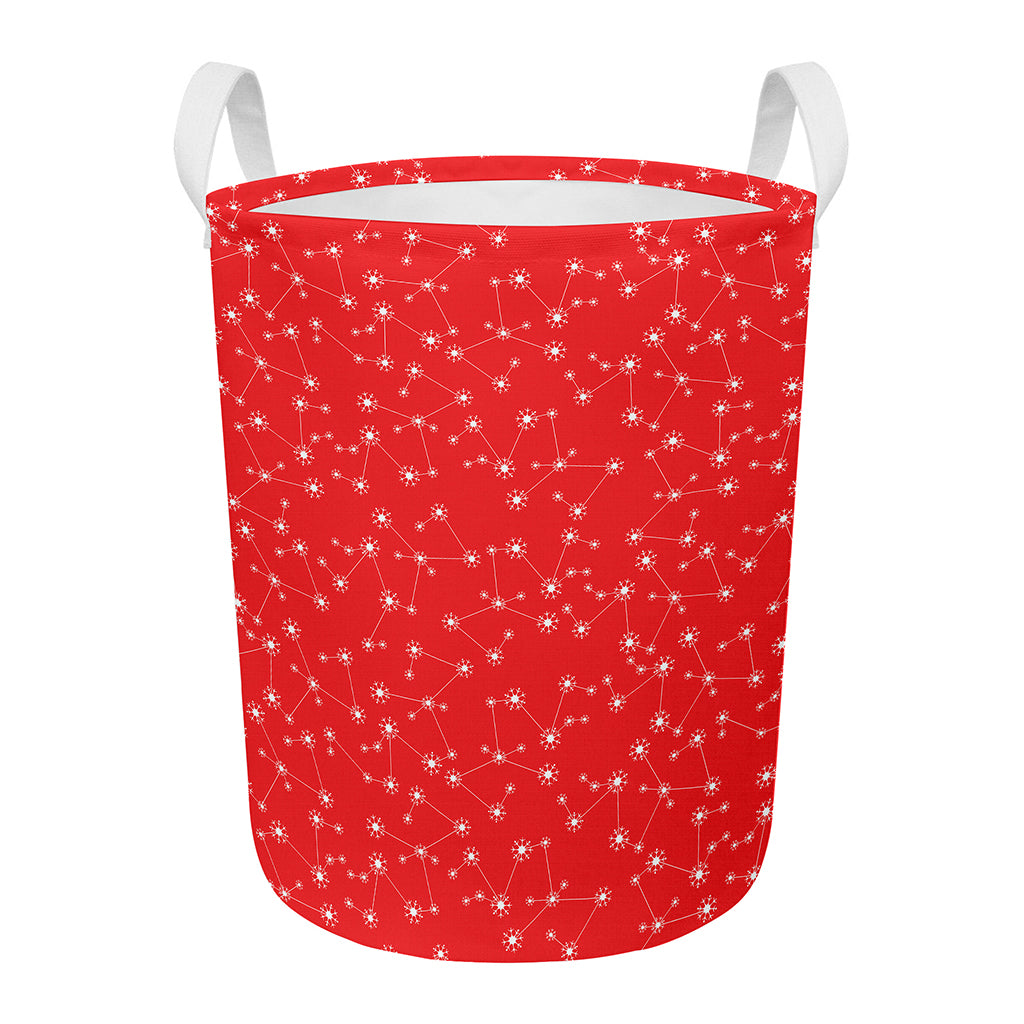 Red And White Snowflake Pattern Print Round Laundry Basket