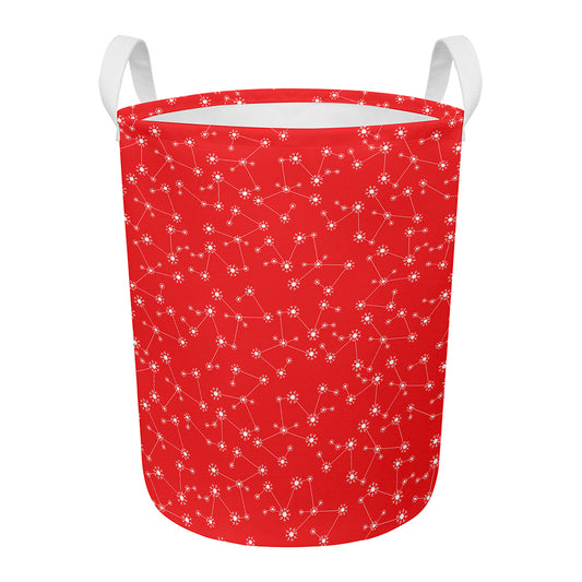 Red And White Snowflake Pattern Print Round Laundry Basket
