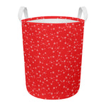 Red And White Snowflake Pattern Print Round Laundry Basket