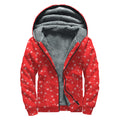 Red And White Snowflake Pattern Print Sherpa Lined Zip Up Hoodie