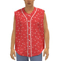Red And White Snowflake Pattern Print Sleeveless Baseball Jersey