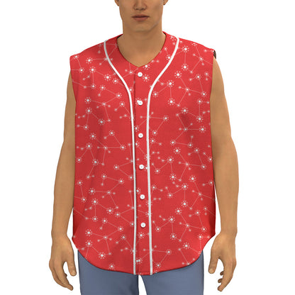 Red And White Snowflake Pattern Print Sleeveless Baseball Jersey