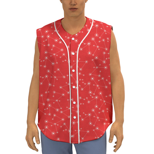 Red And White Snowflake Pattern Print Sleeveless Baseball Jersey