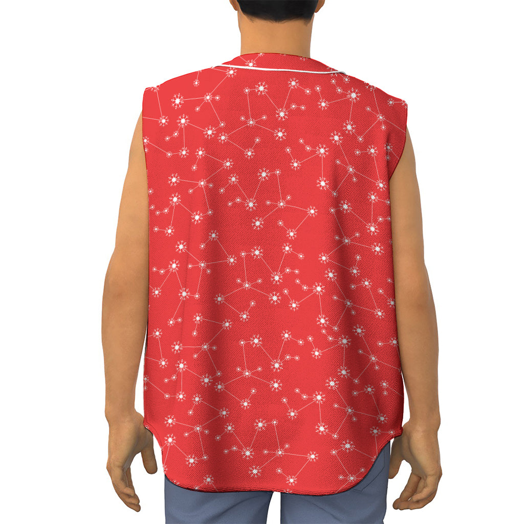 Red And White Snowflake Pattern Print Sleeveless Baseball Jersey