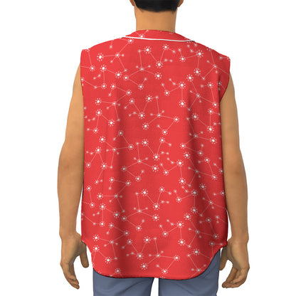 Red And White Snowflake Pattern Print Sleeveless Baseball Jersey