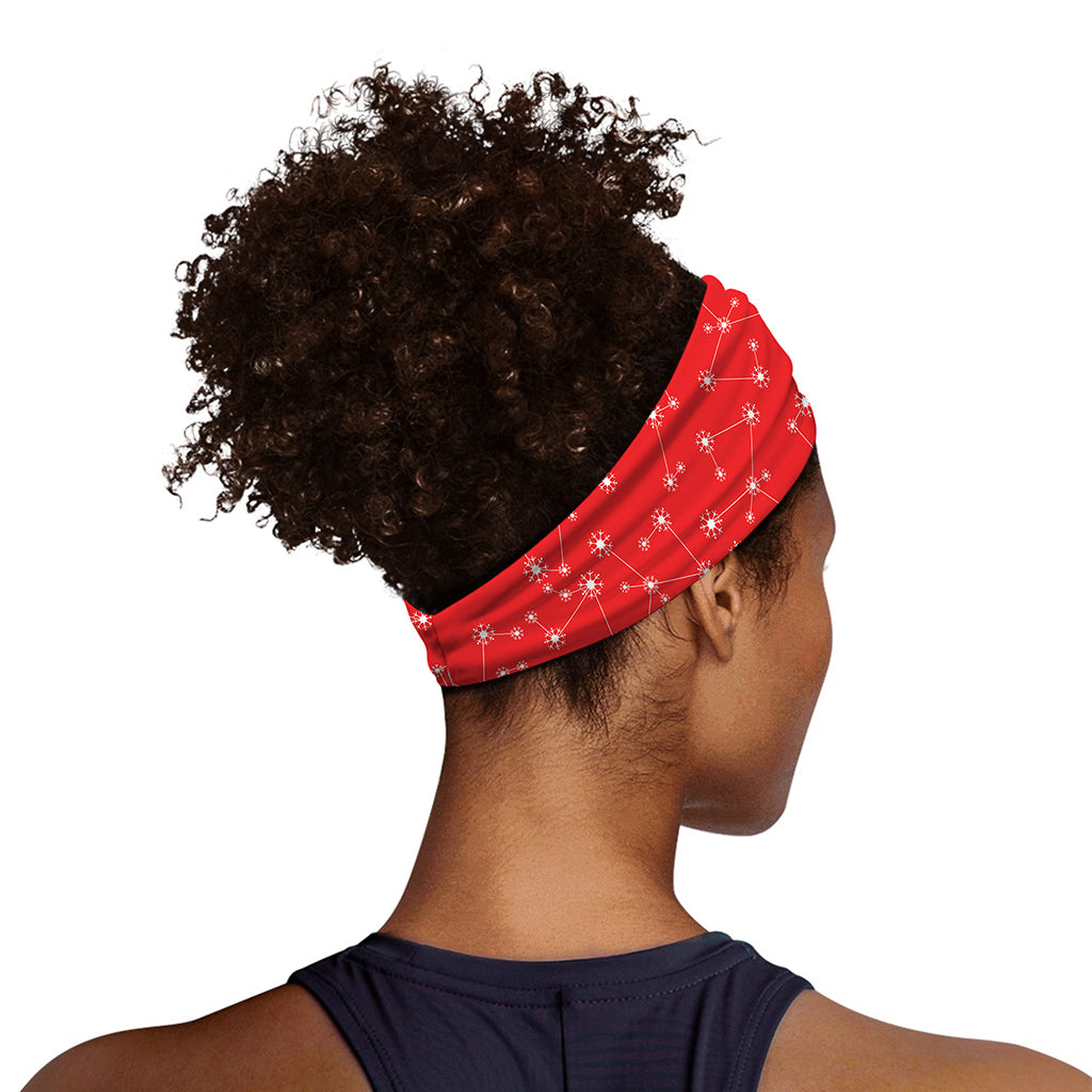 Red And White Snowflake Pattern Print Sports Headband