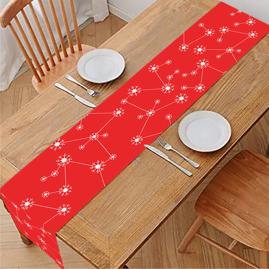 Red And White Snowflake Pattern Print Table Runner