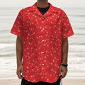 Red And White Snowflake Pattern Print Textured Short Sleeve Shirt