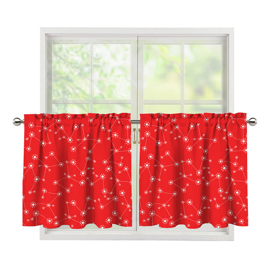 Red And White Snowflake Pattern Print Tier Curtains