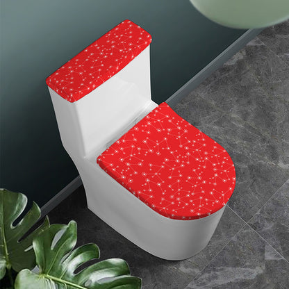 Red And White Snowflake Pattern Print Toilet Lid And Tank Cover Set