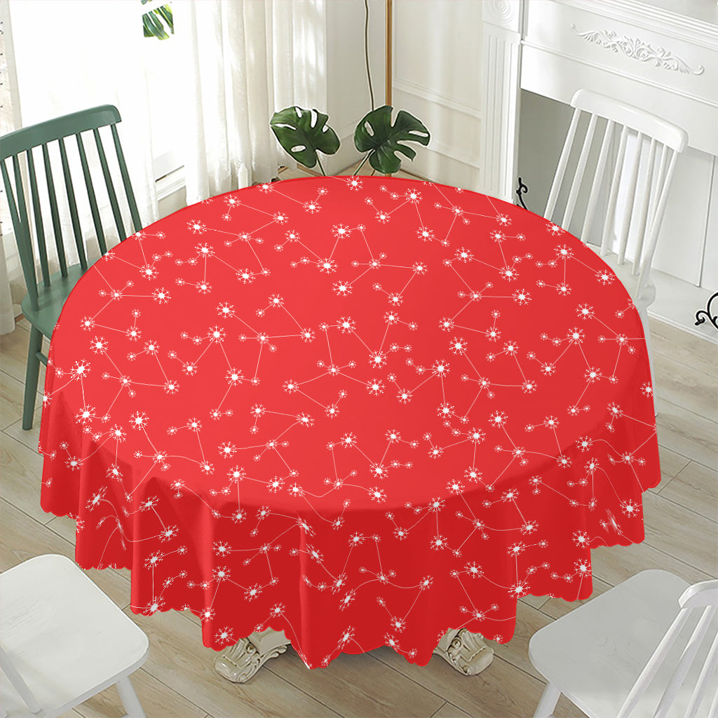 Red And White Snowflake Pattern Print Waterproof Round Tablecloth
