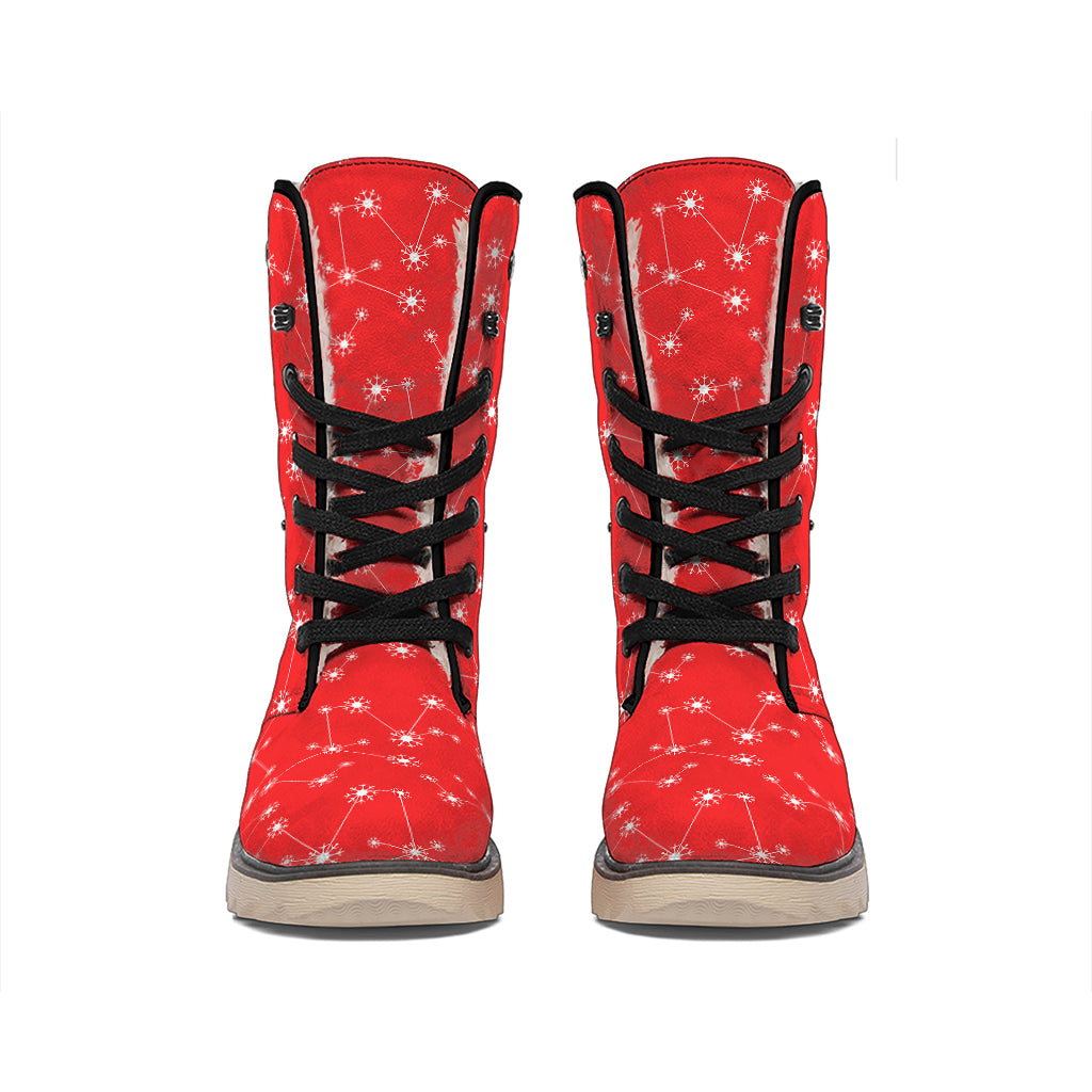 Red And White Snowflake Pattern Print Winter Boots