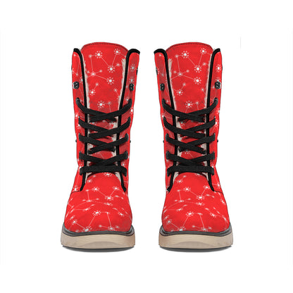 Red And White Snowflake Pattern Print Winter Boots