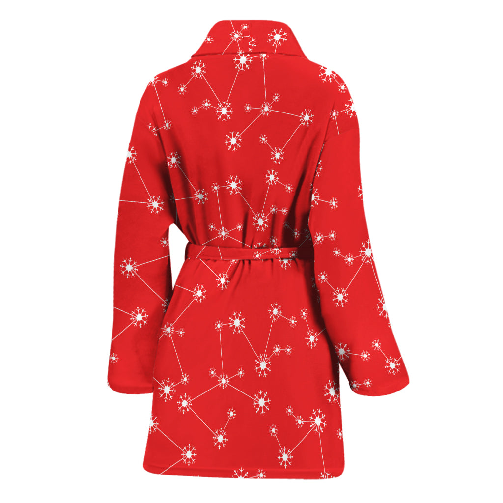 Red And White Snowflake Pattern Print Women's Bathrobe