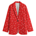 Red And White Snowflake Pattern Print Women's Cotton Blazer