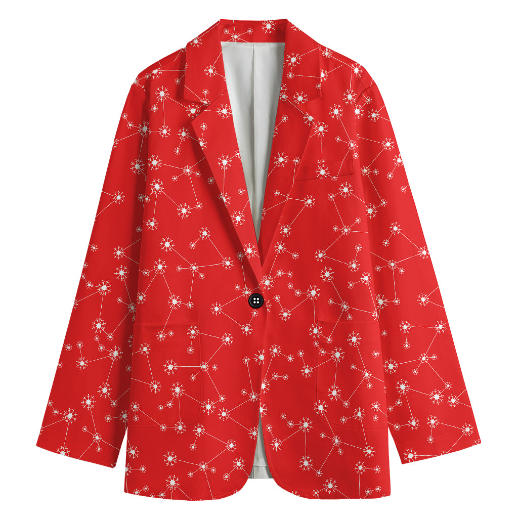 Red And White Snowflake Pattern Print Women's Cotton Blazer