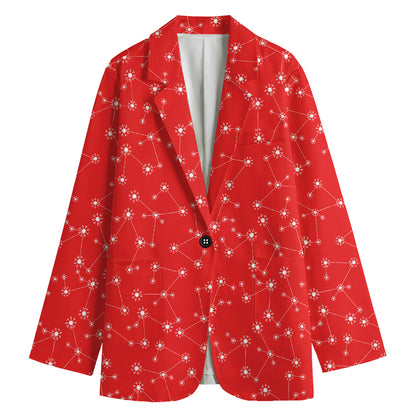Red And White Snowflake Pattern Print Women's Cotton Blazer