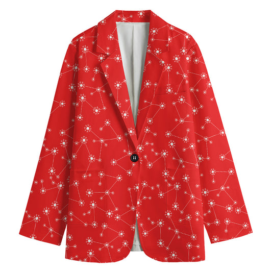 Red And White Snowflake Pattern Print Women's Cotton Blazer