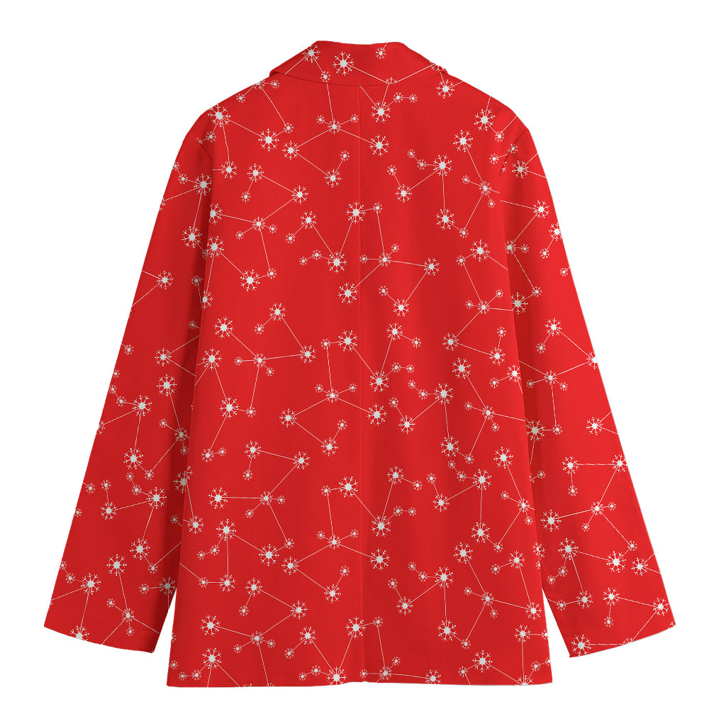 Red And White Snowflake Pattern Print Women's Cotton Blazer