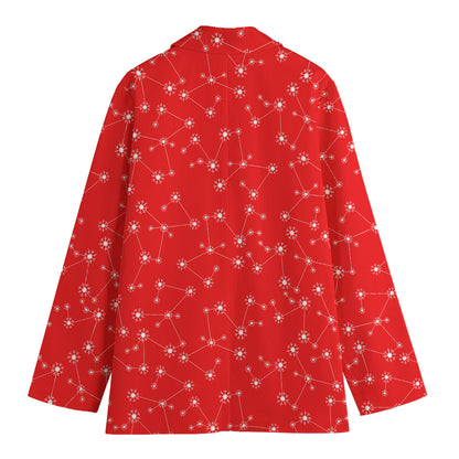 Red And White Snowflake Pattern Print Women's Cotton Blazer