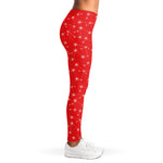 Red And White Snowflake Pattern Print Women's Leggings
