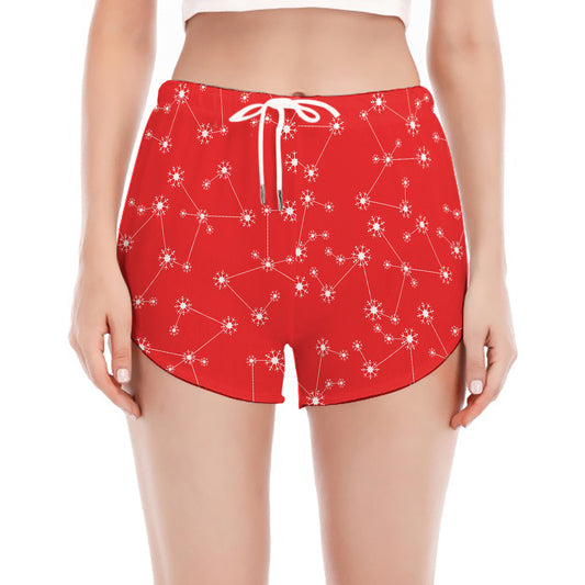 Red And White Snowflake Pattern Print Women's Split Running Shorts