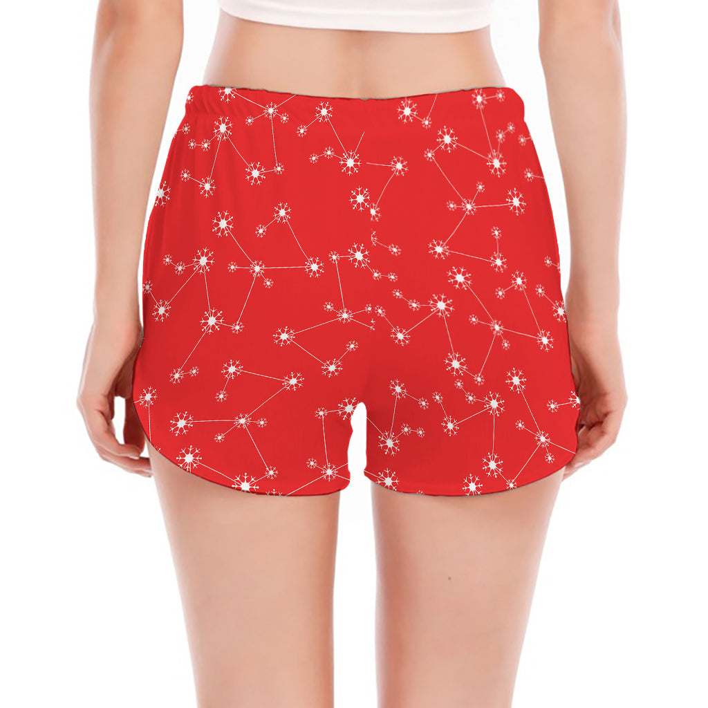 Red And White Snowflake Pattern Print Women's Split Running Shorts