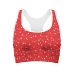 Red And White Snowflake Pattern Print Women's Sports Bra