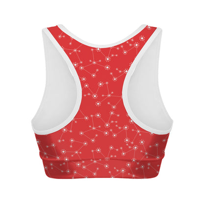 Red And White Snowflake Pattern Print Women's Sports Bra
