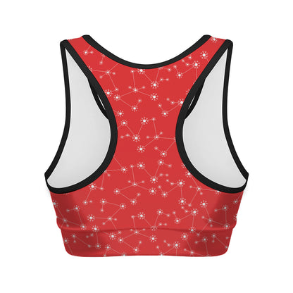 Red And White Snowflake Pattern Print Women's Sports Bra
