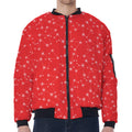 Red And White Snowflake Pattern Print Zip Sleeve Bomber Jacket