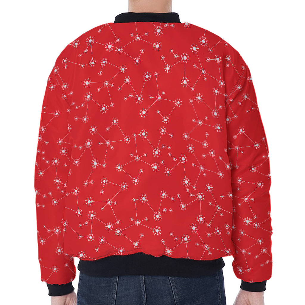 Red And White Snowflake Pattern Print Zip Sleeve Bomber Jacket