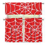Red And White Spider Web Pattern Print 3 Piece Kitchen Curtains
