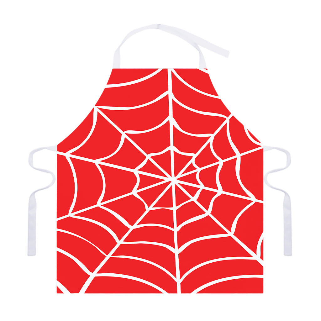 Red And White Spider Web Pattern Print Adjustable Apron