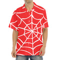 Red And White Spider Web Pattern Print Aloha Shirt