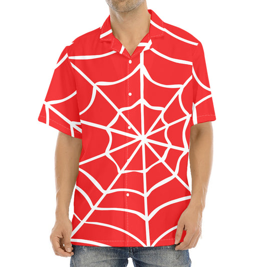 Red And White Spider Web Pattern Print Aloha Shirt
