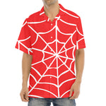 Red And White Spider Web Pattern Print Aloha Shirt