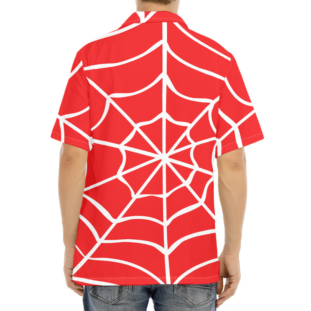 Red And White Spider Web Pattern Print Aloha Shirt